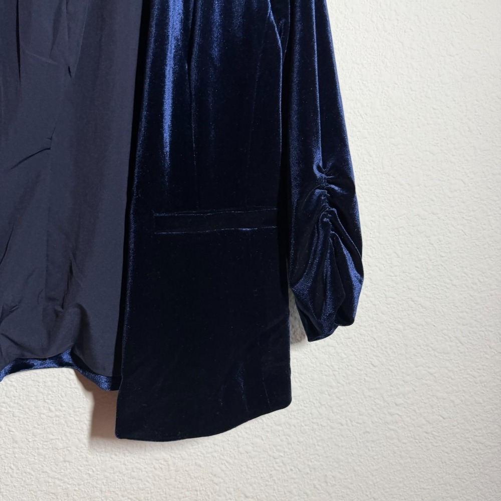 Premise Velvet Blazer Jacket Womens 8 Navy Blue Pockets Long‎ Sleeve Open Front - Picture 8 of 10